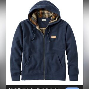 L.L. Bean Navy Flannel-Lined Zip Hoodie